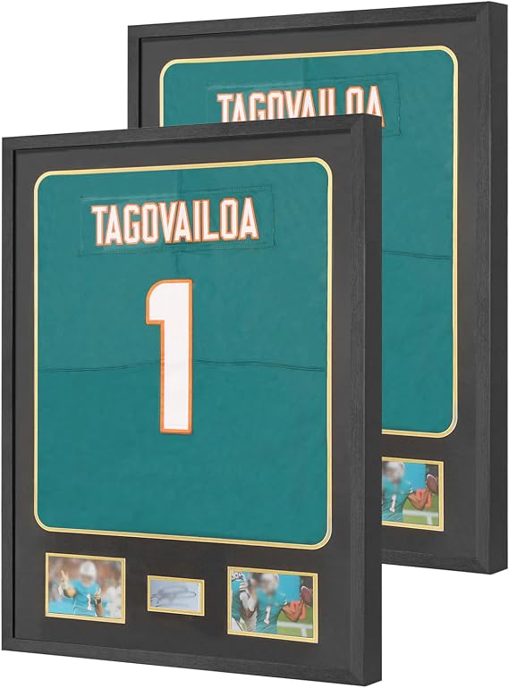 Jersey Frame Display Case with Mat 2 Pack - Jersey Shadow Box,Black | Temptress Glass and Black Mat for Baseball Basketball Football Sport Shirt Photos and One Signature
