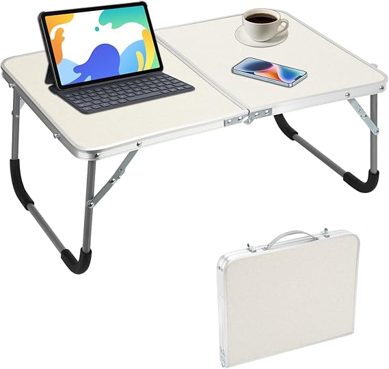Portable Folding Camping Table, Patterned White | Lightweight Aluminium Picnic Table, Compact Small Foldable Desk for Outdoor, Garden, BBQ, Beach & Cooking, 60.5x40.5x26cm