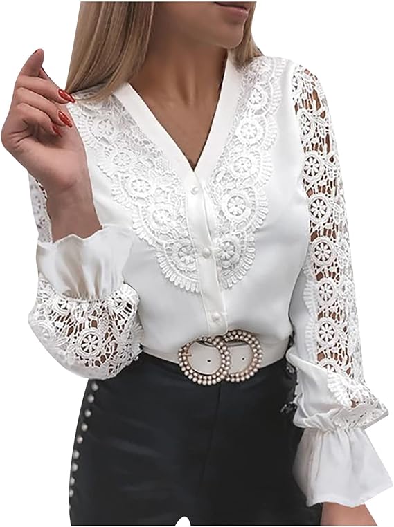 Womens Elegant Lace Trim Shirts Casual Victorian Blouse Long Sleeve Button Down Tops Winter Fall Tops Spring Clothes