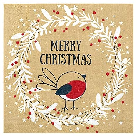 Wreath Napkins Paper Bird Napkin Holiday Christmas Dinner Napkins Recycled