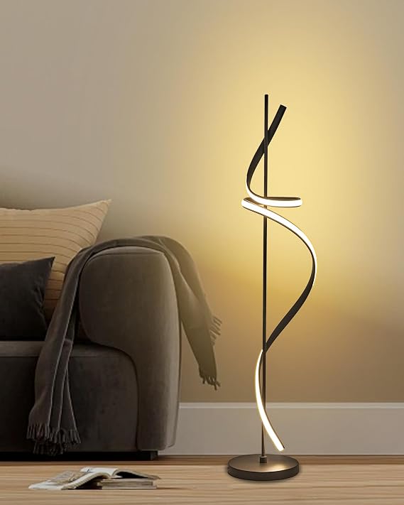 Modern LED Floor Lamp for Living Room, Spiral Dimmable Standing Lamp with Remote Control 3 Color Temperature Black Unique Tall Lamp 40W Floor Lamps for Bedroom