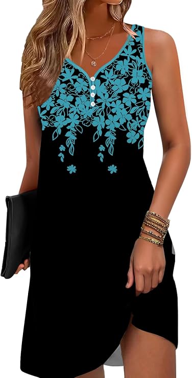 Floral Printed Summer Dresses A-Line Elegant Dress Womens Beach Sundress