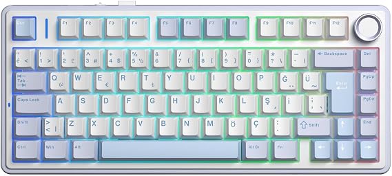 Aula F75 Mekanik RGB TKL GrayWood V4 Switch Kablosuz Makrolu Hot Swap Türkçe Q Klavye Buz Mavisi