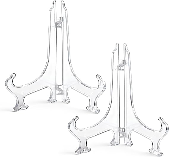 2 pcs 8" Clear Acrylic Display Stand/Plate Stands, Folding Display Plate Holder, Clear Acrylic Easel Stands for Home Office Tables Decoration