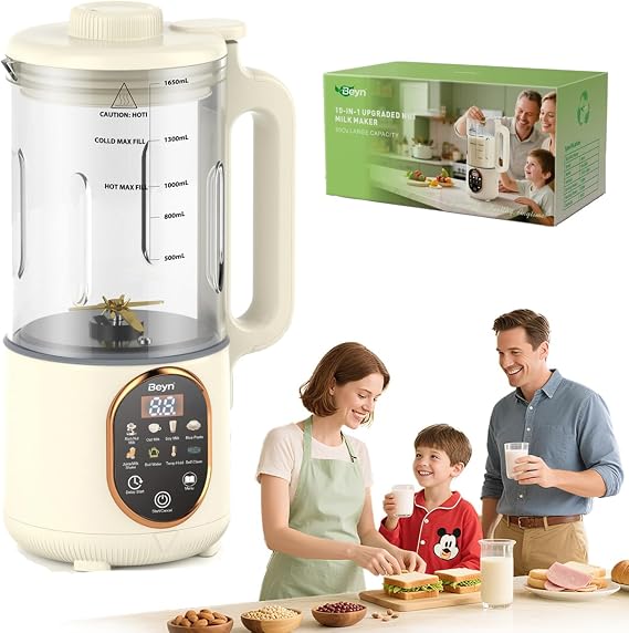 Beyn 10-in-1 Automatic Nut Milk Maker Machine, 60oz Large Capacity with 48 Titanium Blades & Self-Cleaning. for Homemade Almond, Soy, Oat Milk, Milkshake - Delay Start & Keep Warm Functions