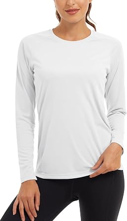 KEFITEVD Women's UPF 50+ Sun Protection Rash Guard Long Sleeve Crew Neck Quick Dry Workout Shirts for Running Yoga Swimming
