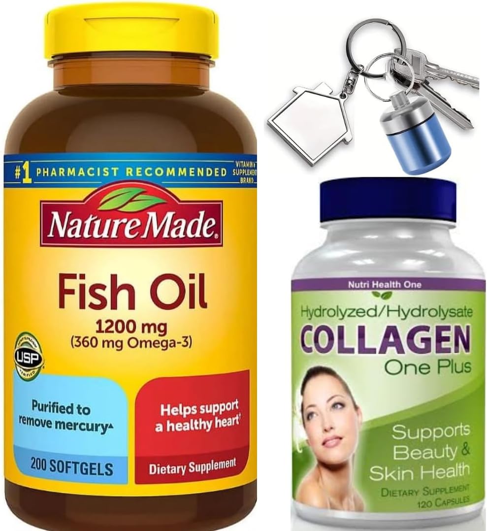 Nature Made Fish Oil 1200 mg Softgels, for Healthy Heart Support, Supplement with 200 Softgels, 100 Day Supply, Bonus: 1 Collagen One Plus for Beauty and Skin Health, 30 Capsules