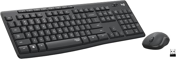 Logitech MK295 Full Size Silent Wireless Keyboard Mouse Combo - Graphite | Full size keyboard with SilentTouch technology, compact ambidextrous mouse with silent click switches, Windows compatible