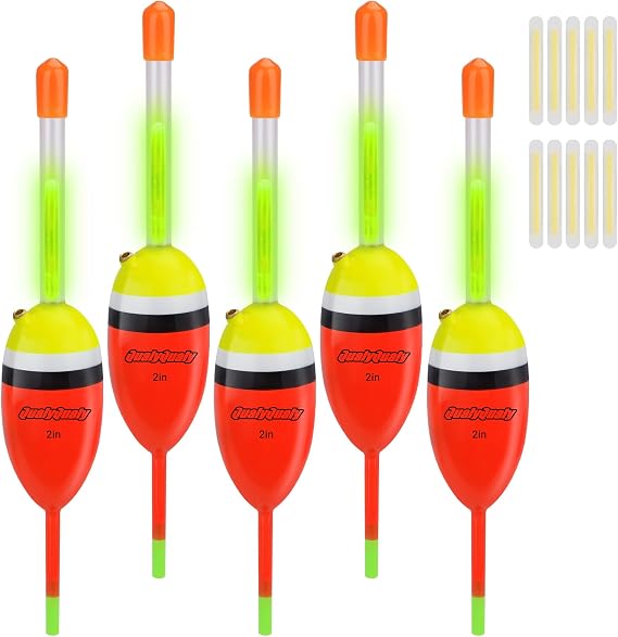 QualyQualy 5Pcs Lighted Fishing Bobbers EVA Floats Night Fishing Light Up Bobbers (Red, 2'' - 5Pcs)
