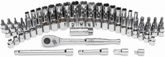 Master Mechanics 60 Piece Mechanics SAE Drive Socket Tool Set, 3/8 Inch Drive Ratchet with Standard, Deep, and Bit Socket Multi-Use Accessory Kit