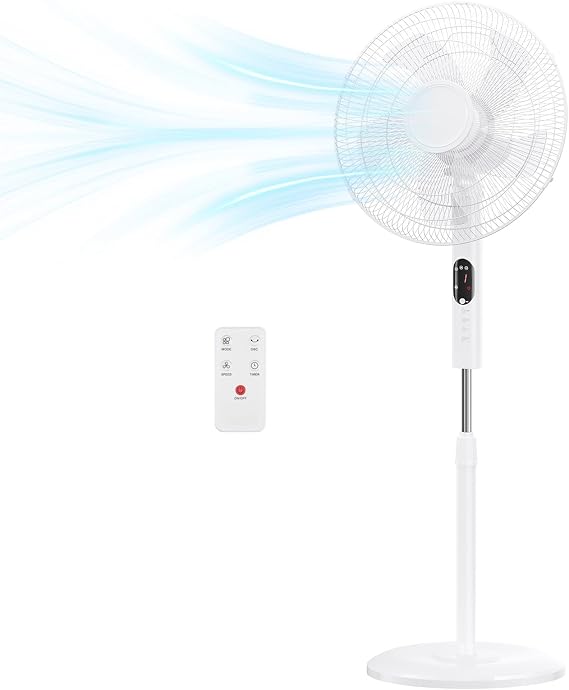 NEWBULIG 17" Pedestal Fans with Remote, Oscillating Standing Fan with 3 Speed & 3 Model, Quiet Timer Stand Up Fan for Indoor, Bedroom, Living Room, Adjustable Height & Tilt Head, Easy Assembly