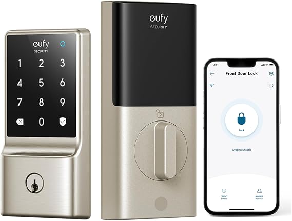 eufy Security Smart Lock C210, Keyless Entry Door Lock, Built-in WiFi | 4 AA Batteries Included, Easy Installation, Smart Door Lock Deadbolt, No Bridge Required, Touchscreen Keypad, Nickel