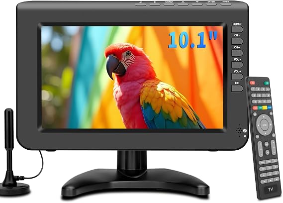 ZOSHING 10.1inch Portable TV, Small with Freeview-Digital DVB-T2,720P Screen for USB,DC/12Volt IN,HDMI/AV input,for Mini Camping/Kitchen/Caravan