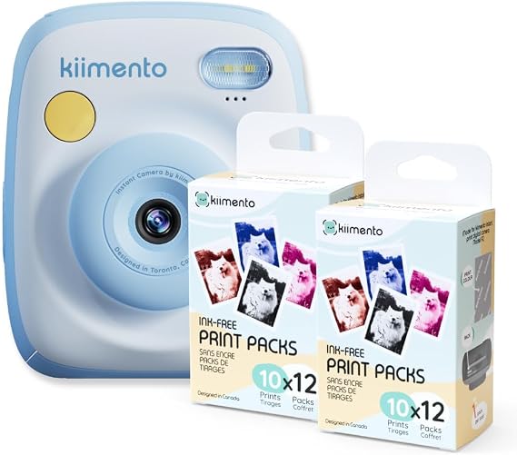 kiimento Ink-Free Instant Print Camera P2 Sky Blue + Two 120-Prink Pack