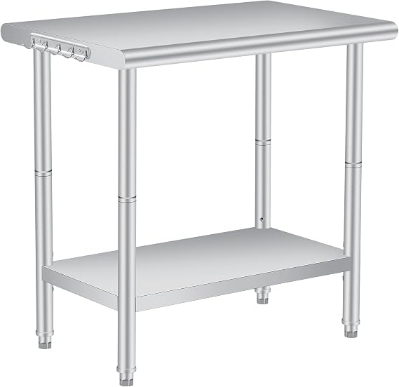 36 x 24 Inch Stainless Steel Prep Table, Commercial Worktables & Workstations with Adjustable Undershelf, Heavy Duty Kitchen Island for Restaurant Kitchen Laundry