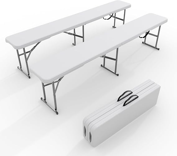 6FT Folding Bench 2 Pack, Plastic Portable Bench Seat with Carry Handle