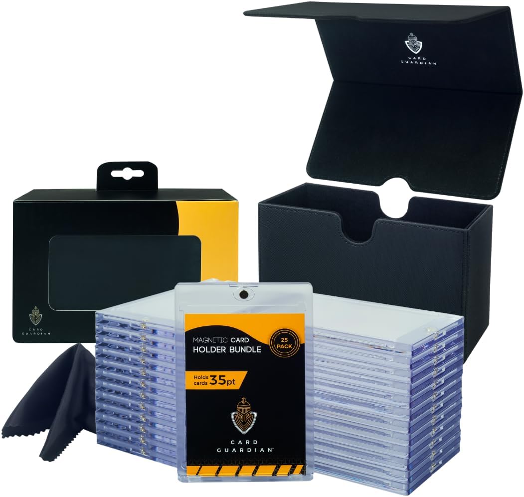 Card Guardian - Magnetic Card Holder Bundle | Premium Deck Box with 25 Magnetic Card Holders &amp; Cleaning Cloth Black