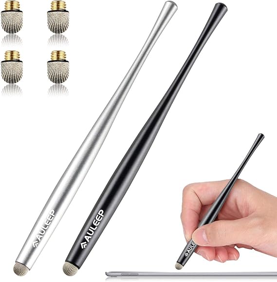 AULEEP Stylus Pen Tablet Touch Screen Styluses Pens, 2 Pack with 4 Nanofiber tips for Mobile Phones, iPads, Nintendo, Kindles, Microsoft Surface (Silver and Black)