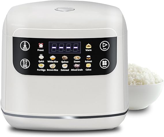 Portable Digital Rice Cooker, 6-Cup Uncooked12-Cup Cooked Small Rice Maker with Steaming Basket, Mini Rice Cooker with 2L Removable Nonstick Inner Pot, 10 Menu Options, Auto Keep Warm, 24 Hour Delay Timer, White