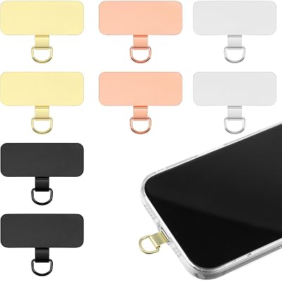 8Pcs Phone Tether Tabs, Cell Phone Lanyard Patch Phone Tab for Lanyard, Metal Patch Strap for Phone Case, Cephone Tether Accessories Black, Gold, Silver, Rose Gold