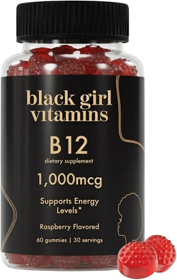 Black Girl Vitamins - Vitamin B12 Gummies, for Energy, Metabolism & Nervous System Support, 1000 mcg Cyancobalamin B12 per Serving, Halal & Gluten-Free - 60ct