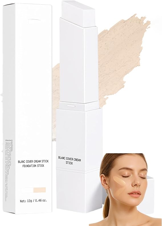 Blanc Cover Cream Stick Foundation In Light Beige (#1 Fair) - Creamy Smooth Texture With Built-In Brush, Adapts To Skin Tone For Mature Skin, Medium To Full Long Lasting Coverage, Natural Finish,