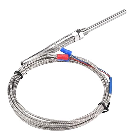 Thermocouple Probe, PT100 Temperature Sensor Probe, Three Wire Thermocouple Temperature Sensing Wire, 50mm Probe M8 Thread Temperature Sensor Wire 0-400C(2M)