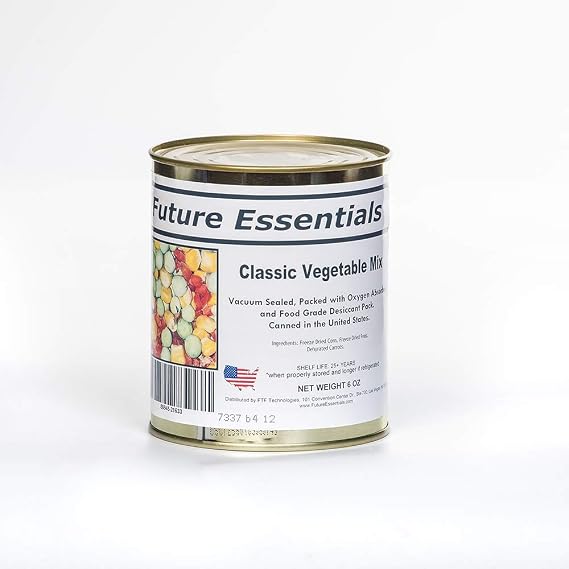 Freeze Dried Classic Vegetable Mix Corn Peas Carrot 25 Year Shelf Life 6 Oz Can