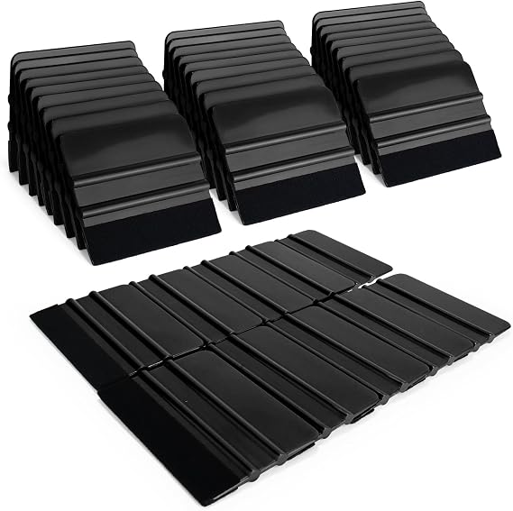 EHDIS 50pcs Vinyl Squeegee Bulk 4 Inch Car Vinyl Scraper Decal Applicator Window Tint Tool with Black Fabric Felt Edge for Car Wrapping,Wallpaper Smoothing (Black)