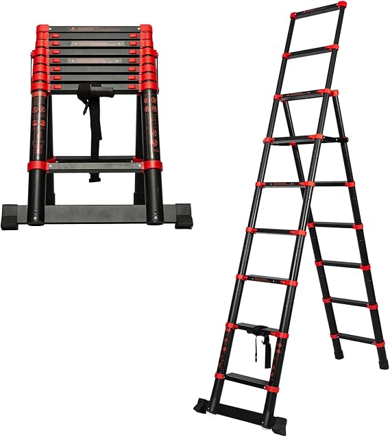 Telescoping Extension Ladder, 2 in 1 A-Frame Aluminum Foldable Telescopic Ladders for Home, 8 FT Adjustable Multi-Purpose Compact Ladders with Safety Lock, 330 Pound Load Capacity