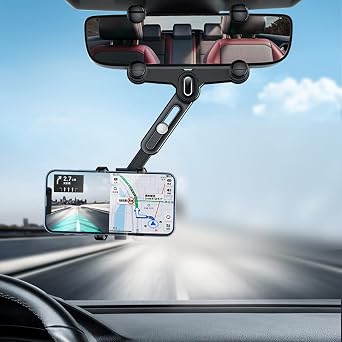 360Rotatable and Retractable Car Phone Holder, Multifunctional Adjustable Mount, Universal Rearview Mirror Phone Holder for All Mobile Phones (Four clamp)