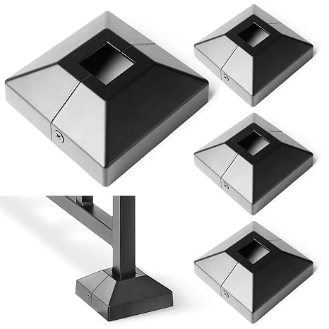 4Pack 1.0"x1.0" Deck Post Base Cover Decorative Aluminum, Split Post Cover Skirts Trim for Deck RailingsStairs Black