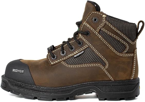 ROYER Men's Brown 5628AG Work Bootie, Composite Toe, Lace-Up, All Seasons, Size 9-13