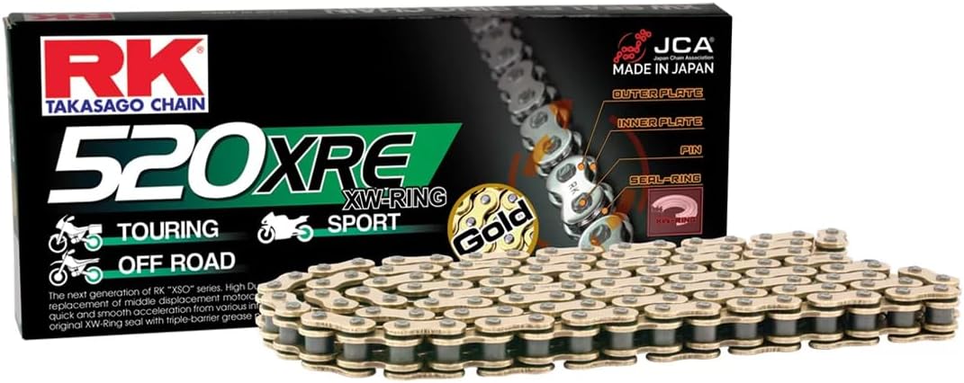 RK Racing Chain GB520XRE-118 Gold 118 Link XW-Ring Chain with Connecting Link