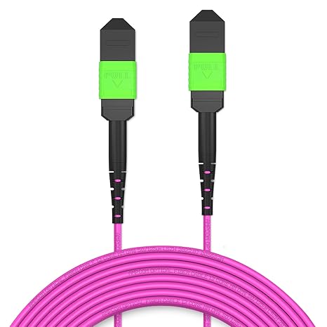 AMPCOM MPO to MPO Trunk Cable 50/125m Multimode OM4 (12 Fiber, MPO to MPO Female, Type B, LSZH/Riser, APC, Magenta) 10m (32ft)