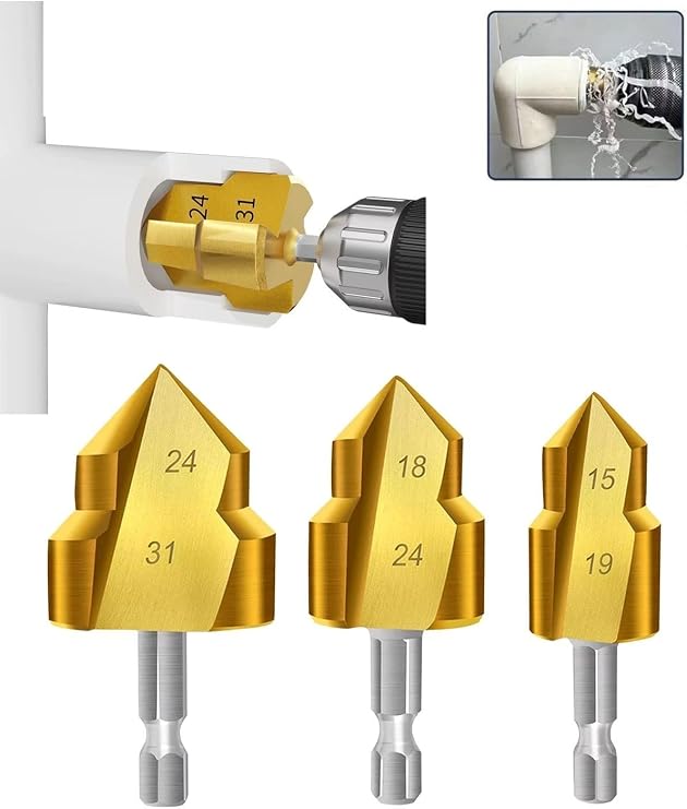 Depolife Pvc Pipe Countersink PPRC Reamer For Pipe Repair 3 Size Drill Bit Pipe Repair Drilling Expansion Shaving