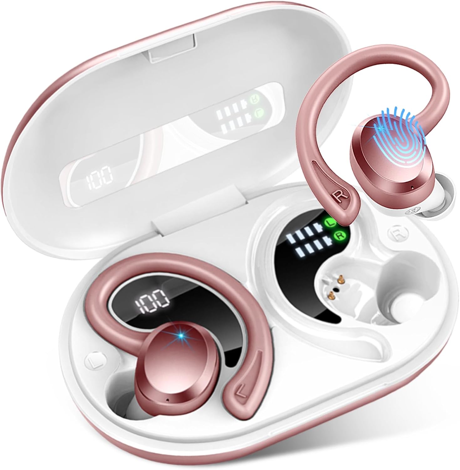 Wireless Headphones Sport, 2025 3D-Bass Bluetooth 5.4 Earbuds Hi-Fi Stereo Over Ear Buds, 60H ENC Noise Cancelling Headset with Earhook, IP-X7 Waterproof Earphone Workout Running Gym for Android iOS