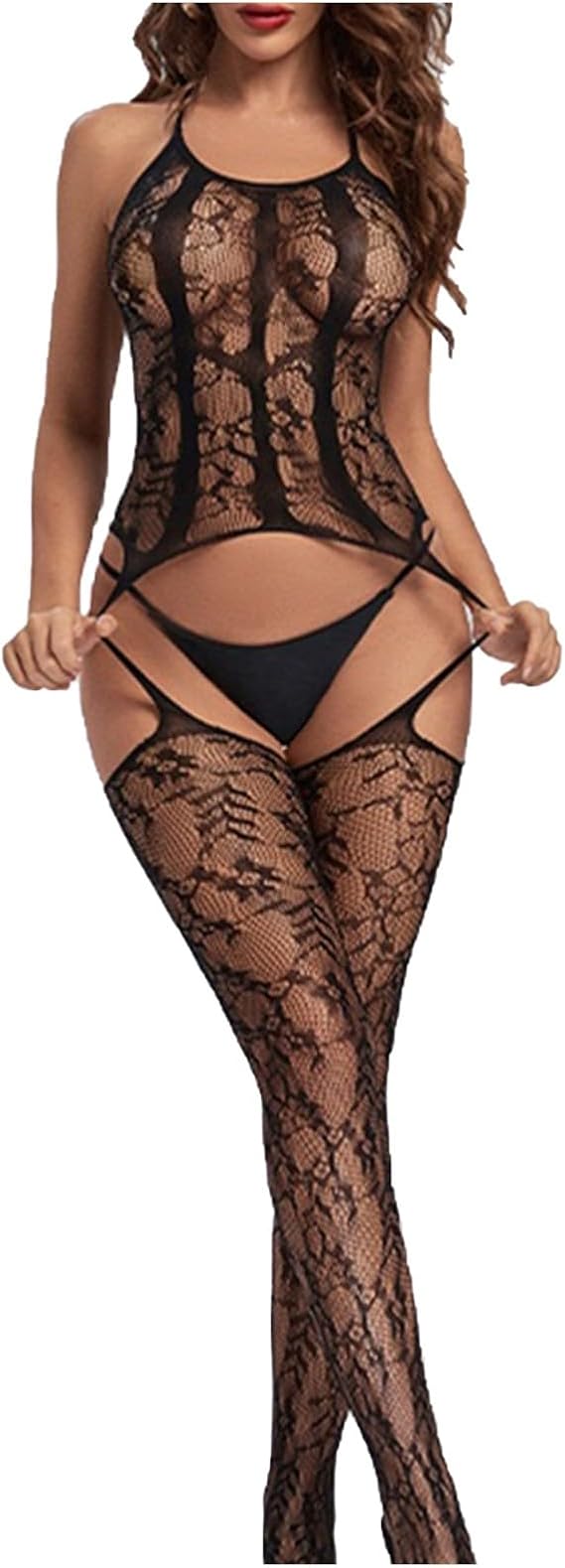 Women Fishnet Bodystocking Lingerie Sexy Bodysuit Mesh Teddy One Piece Jumpsuit for Sex Naughty