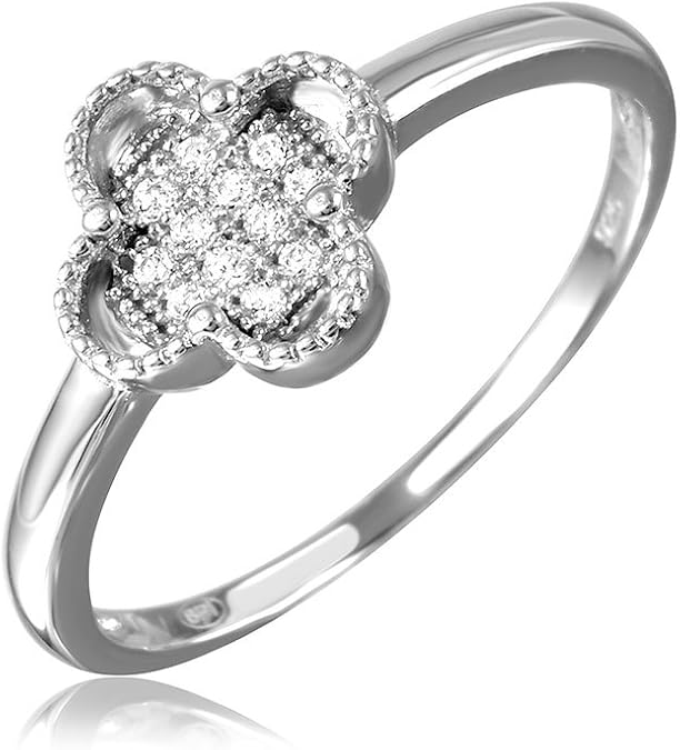 Sterling Silver Micro Pave CZ Stones Clover Ladies Ring