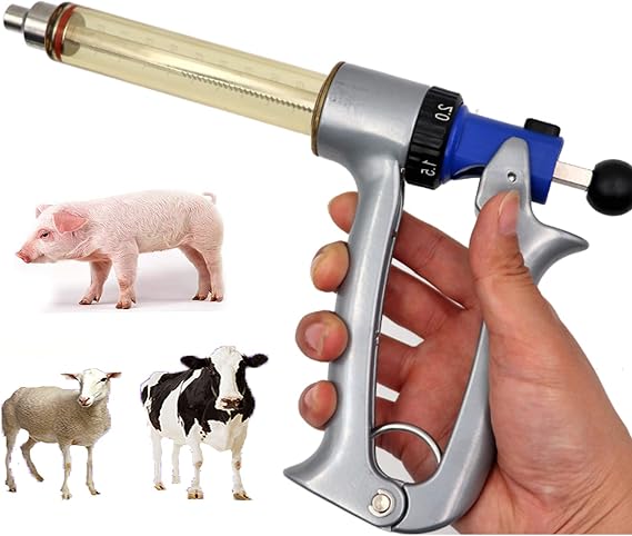 Livestock Injector, Adjustable 50ML Livestock Semi Automatic Continuous Syringe, Veterinary Tool for Cattle Goat Pig Livestock and Other Animals Injection Farm Equipments