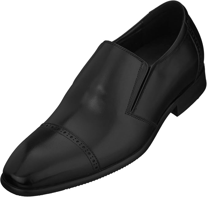 CALTO Men's Invisible Height Increasing Elevator Shoes - Leather Slip-on Formal Dress Loafers- 2.4 Inches Taller