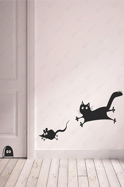 MSticker-Sevimli Kedi Ve Fare Sticker Seti, Fareyi Kovalayan Kedi Cam Duvar Dekorasyon Seti