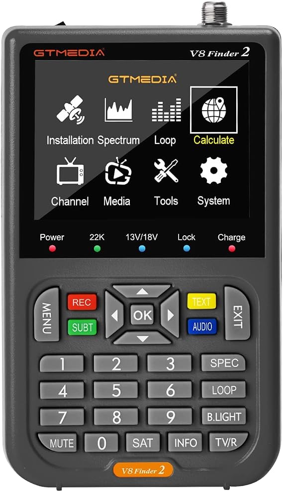 GT Media V8 FINDER2 Digital Satellite Finder and Signal Meter DVB-S/S2 H.264 HD 1080P with 7.4V/4000mAh 3.5 LCD Display Ideal for Satellite Antenna Settings
