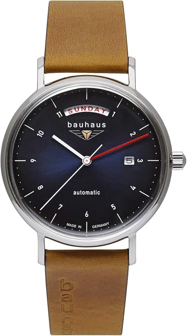 Bauhaus Men's Brown Italian Leather Strap | Blue Dial | Automatic | Day/Date 2162-3