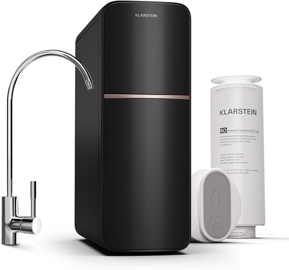 Klarstein osmosis water filter system for reverse osmosis, 400GPD under-sink water filter system for drinking 5-stage filtration, 2 filters, Achieves 99.99% purity, Fast RO reverse
