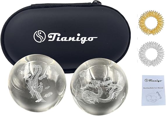 Baoding Balls 1.57" inch Chinese Healthy Massage Balls for Hands Therapy Stress Relief Hand Exercise Crystal Balls Dragon and Phoenix