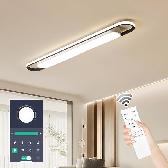Naroume Modern Smart LED Linear Ceiling Lights Dimmable LED Ceiling Lamp with Remote Control 4ft Acrylic Flush Mount Ceiling Lighting Fixtures for Living Room Kitchen Dining Room (6-58) x2W (122CM) [Energy Class B]