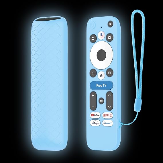 Case Cover for Onn Google TV 4K Pro Remote Control 2025, Full Protection Remote Case with Lanyard, Soft Silicone Sleeve for Onn Google TV Box Remote (Glow Blue)