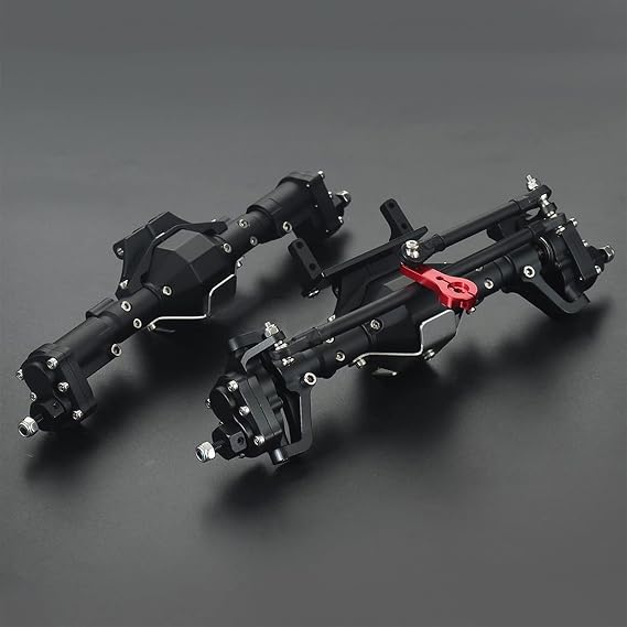 Front and Rear Portal Axle CNC Aluminum Alloy Anodized for 1/10 RC for Rock Crawler Axial SCX10 RGT 86100 Truck Upgrade Parts Modification Accessories (Color : BK Front Rear Axle)