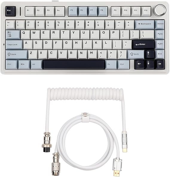 EPOMAKER x Aula F75 Gasket Mechanical Keyboard with Five-Layer Padding&Knob + Puff Aviator Coiled USB Cable